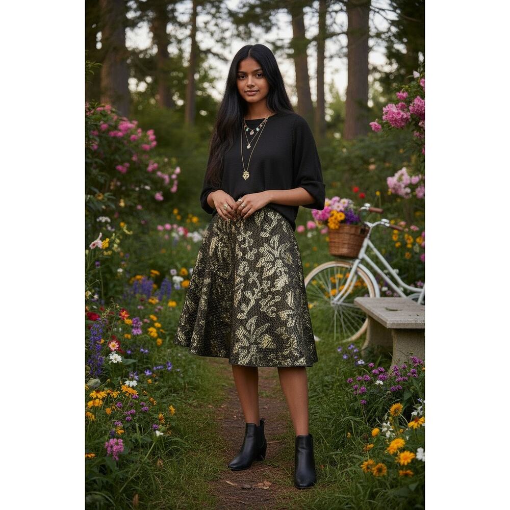 Anthropologie Yoana Baraschi Laser Cut Floral A Line Skirt Sz S Black Whimsygoth